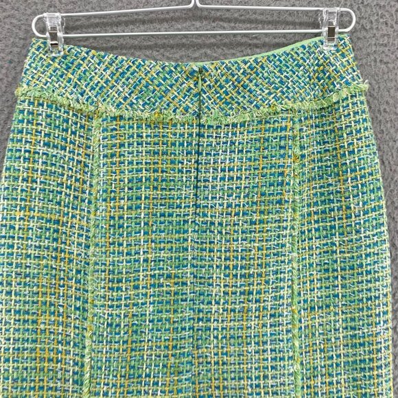 J McLaughlin Skirt Womens 8 Green Blue Tweed Silk Shimmer Fringe Mini Everyday - Picture 4 of 10